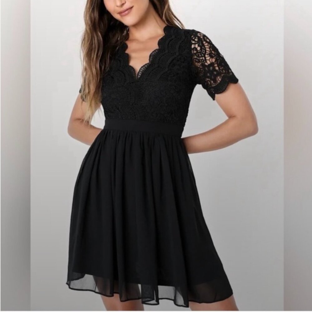 Lulus Angel in Disguise Black Lace Crochet Skater Dress Small Whimsigoth Vampire